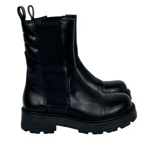 Vagabond Cosmo 2.0 Lug Sole Mid Calf Pull On Chelsea Boots Black Leather Goth 38